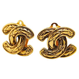 Chanel-Chanel Coco Mark Matelasse Earrings-Golden,Metallic