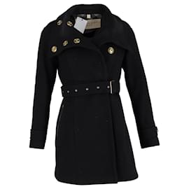 Burberry-Burberry Brit Belted Peacoat in Black Wool-Black