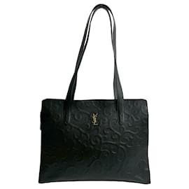Yves Saint Laurent-Yves Saint Laurent YSL Logo Leather Tote Bag-Black