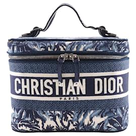 Christian Dior-Dior Travel Vanity Embroidery Canvas Handbag-Blue