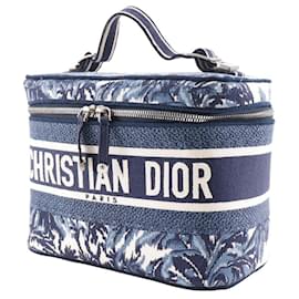 Christian Dior-Dior Travel Vanity Embroidery Canvas Handbag-Blue