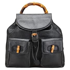 Gucci-Gucci Bamboo Leather Backpack-Black