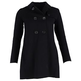 Max Mara Double-Breasted Peacoat in Black Wool Black