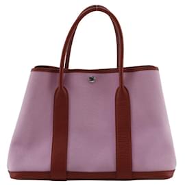Hermès-Hermes Garden Party PM Toile Officier Tote Bag-Pink