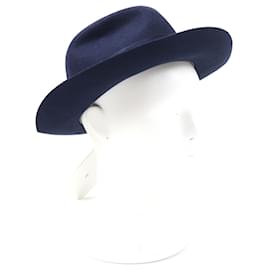 Hermès-Hermes Rabbit felt Leather and Felt Hat-Blue