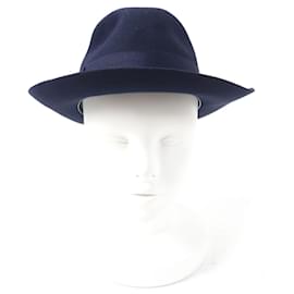 Hermès-Hermes Rabbit felt Leather and Felt Hat-Blue