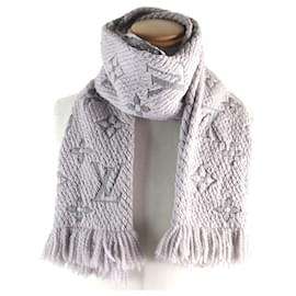 Louis Vuitton-Louis Vuitton Esharp Logomania Monogram Wool Silk Scarf-Grey