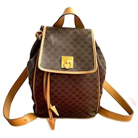 Céline Celine Macadam Blazon Triomphe Leather Backpack Brown
