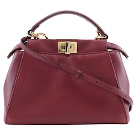 Fendi-Fendi Peekaboo Mini Lambskin 2way Bag-Red