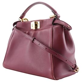 Fendi-Fendi Peekaboo Mini Lambskin 2way Bag-Red