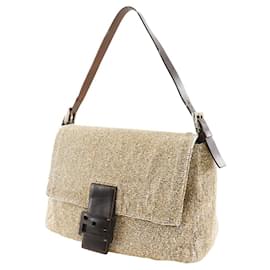 Fendi-Fendi Mamma Baguette Leather Beads Shoulder Bag-Brown,Beige