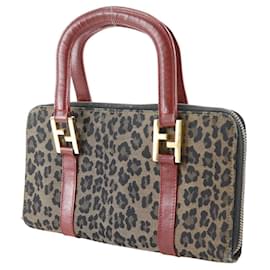 Fendi-Fendi Wallet Bag Nylon Canvas Handbag-Brown