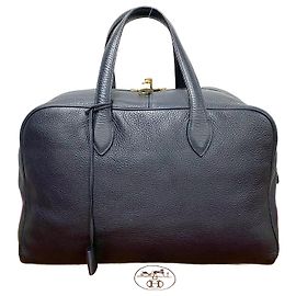 Hermès Bolsa Boston Hermes Victoria 43 em Taurillon Clemence Azul