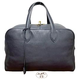 Hermès-Hermes Victoria 43 Taurillon Clemence Boston Bag-Blue