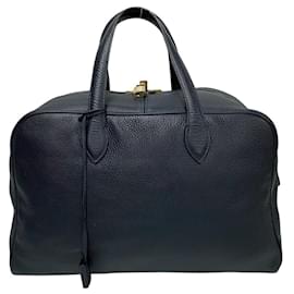 Hermès-Hermes Victoria 43 Taurillon Clemence Boston Bag-Blue