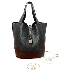 Hermès-Hermes Picotin Lock Taurillon Clemence Leather Handbag-Black