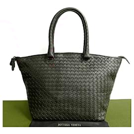 Bottega Veneta-Bottega Veneta Intrecciato Leather Handbag-Metallic,Bronze