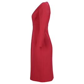 Autre Marque- Emilia Wickstead Boat Neck Midi Dress in Red Polyester-Red