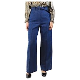 Gabriela Hearst-Blue denim high waisted trousers with belt - size UK 8-Blue