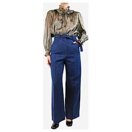 Gabriela Hearst-Blue denim high waisted trousers with belt - size UK 8-Blue