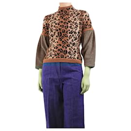 Loewe-Brown leopard print jumper - size S-Brown