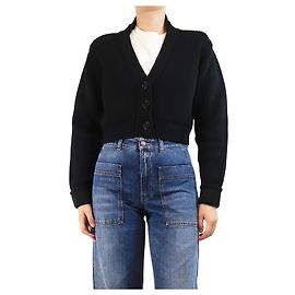 Victoria Beckham Schwarze, kurz geschnittene Rippstrickjacke - Größe UK 8 Schwarz