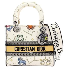 Dior-Dior White Medium Embroidered Canvas Pixel Zodiac Lady D Lite-White,Eggshell