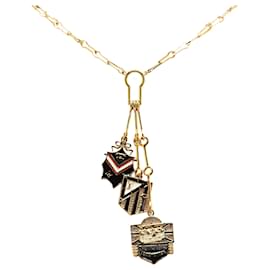 Louis Vuitton-Louis Vuitton Gold Gold Plated Enamel and Crystal Charm Pendant Necklace-Golden