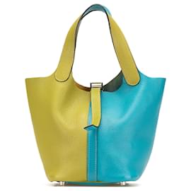 Hermès-Hermès Blue Bicolor Clemence Picotin 18-Blue,Turquoise