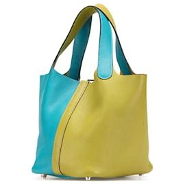 Hermès-Hermès Blue Bicolor Clemence Picotin 18-Blue,Turquoise
