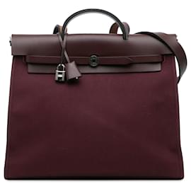 Hermès-Hermès Purple Toile Herbag Zip 39-Other,Dark red,Purple
