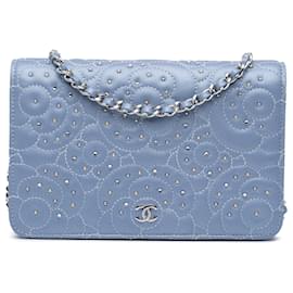 Chanel-Chanel Purple Studded Lambskin Camellia Wallet On Chain-Purple