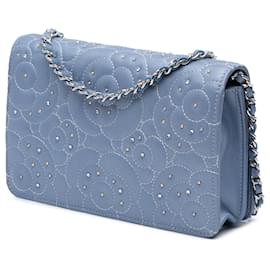 Chanel-Chanel Purple Studded Lambskin Camellia Wallet On Chain-Purple