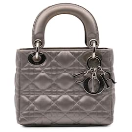Dior-Dior Gray Mini Satin Cannage Lady Dior-Brown