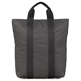 Hermès-Hermès Gray Toile Herline Cabas-Brown