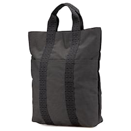 Hermès-Hermès Gray Toile Herline Cabas-Brown