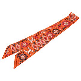 Hermès Naranja Kelly en Perlas Bufanda de Seda Twilly Otro Naranja
