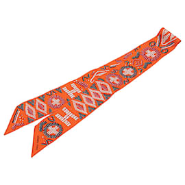 Hermès-Hermès Orange Kelly en Perles Silk Twilly Scarf-Other,Orange