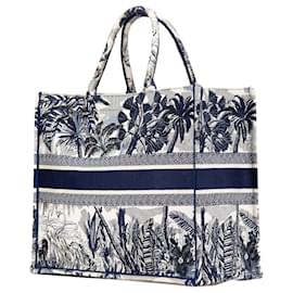 Dior-Dior Blue Large Canvas Embroidered Palm Tree Toile De Jouy Book Tote-Blue,Navy blue
