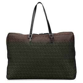 Fendi-Fendi Brown Zucchino Canvas Travel Bag-Brown,Dark brown