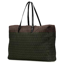 Fendi-Fendi Brown Zucchino Canvas Travel Bag-Brown,Dark brown