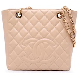 Chanel-Chanel Brown Caviar Petite Shopping Tote-Brown,Beige