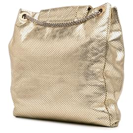 Chanel-Chanel Gold Perforated Crackled Metallic Calfskin Drill Tote-Golden