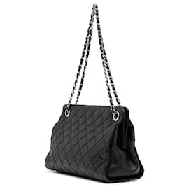 Chanel-Chanel Black CC Quilted Caviar Frame Shopping Tote-Black