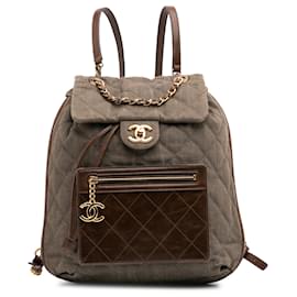 Chanel-Chanel Green CC Quilted Denim and Calfskin Backpack-Green,Olive green