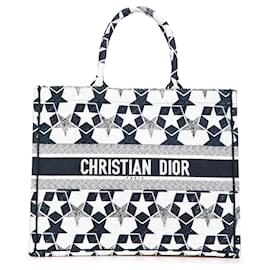 Dior-Dior Blue Large Canvas Embroidered Lucky Star Book Tote-Blue,Navy blue