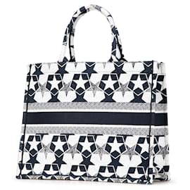 Dior-Dior Blue Large Canvas Embroidered Lucky Star Book Tote-Blue,Navy blue