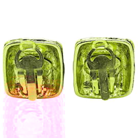 Chanel-Chanel Gold Gold Plated CC Quilted Square Clip on Earrings-Golden