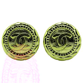 Chanel-Chanel Gold Gold Plated CC Round Clip On Earrings-Golden