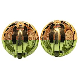 Chanel-Chanel Gold Gold Plated CC Round Clip On Earrings-Golden